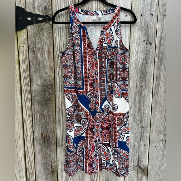 Tacera Dresses & Skirts - TACERA Red White Blue Sleeveless Shift Fun Print Dress Women’s Medium